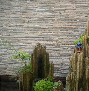 Beige Cultured Stone, Split Surface, Waterfall Wall Caldding, Wall Panel, Hebei, China