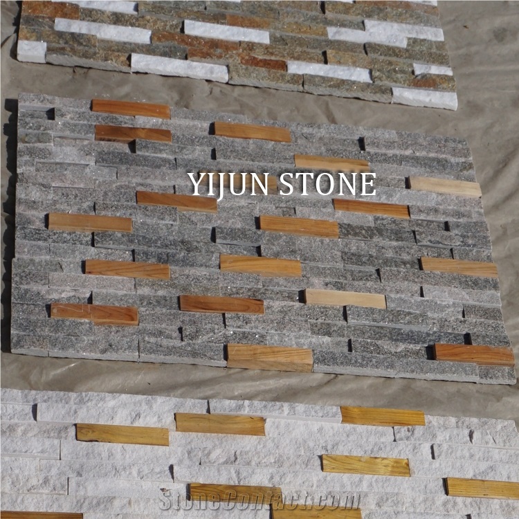 Black Quartize and Wood Mixed Natural Surface Cultural Stone, Made in China, Hebei, Black Quartzite