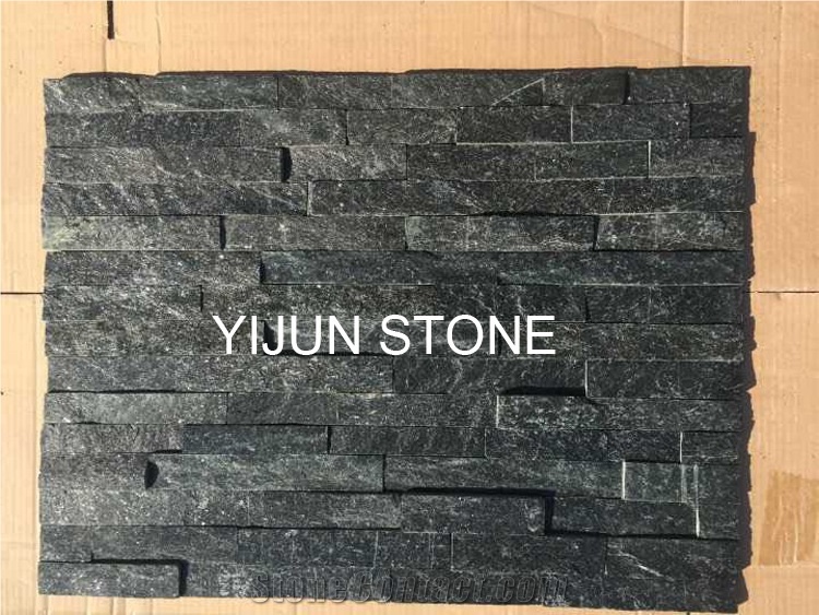 Black Quartzite Strips Wall Panel, Factory Supply, Hebei Split Surface Cultured Stone, Wal Cladding