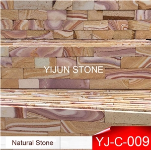 Castle Rock Veneer, Sandstone Feature Wall Cladding, Polised Surface, Wood Color, Hebei Province, China