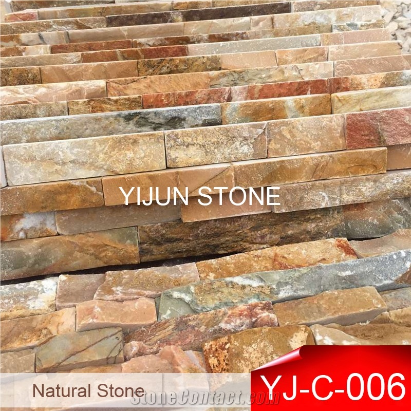 Decoration Wall Brick Stone Exterior Cladding, Slate Cultured Stone,Yellow Wood Rough Surface Wall Panel from Hebei, China