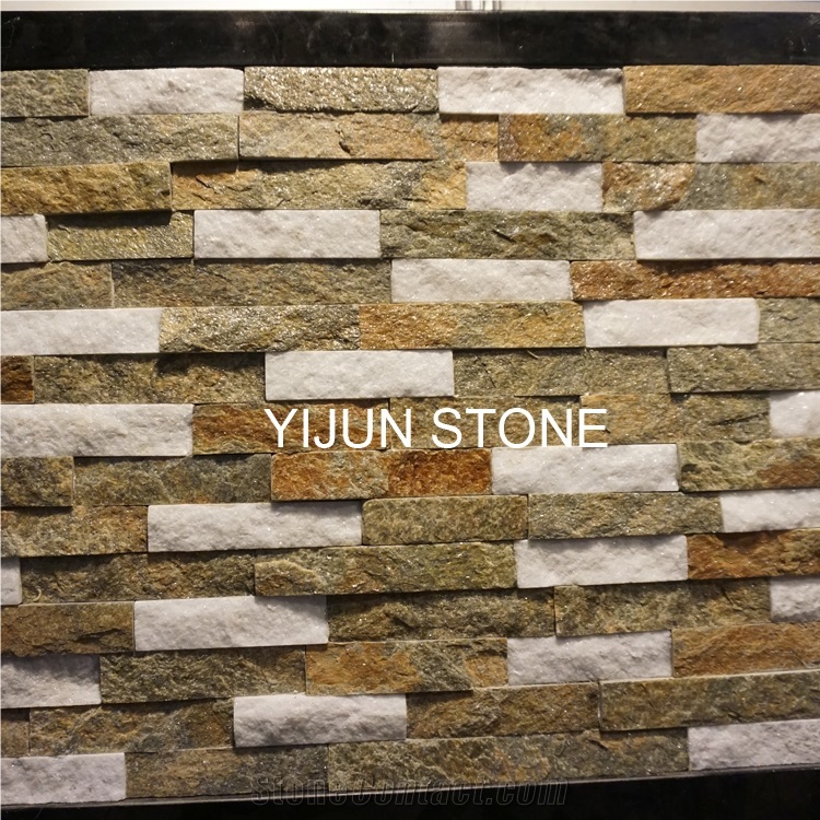 New China Quartzite Brown & White Stone Cultured Stone Ledgestone Fireplace Surrond Decorative
