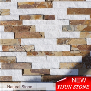 Quartzite and Slate Cultured Stone, Yellow and White Color Culture Stone, Ledge, Wall Cladding, Wall Panel, Natural and Split Surface, Hebei Province