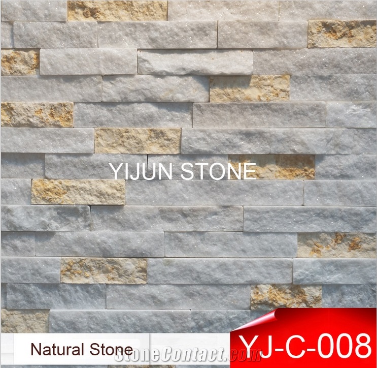 White Marble + Quartize Culture Stone for Wall Cladding, Wall Panel, Split Surface, Hebei, China