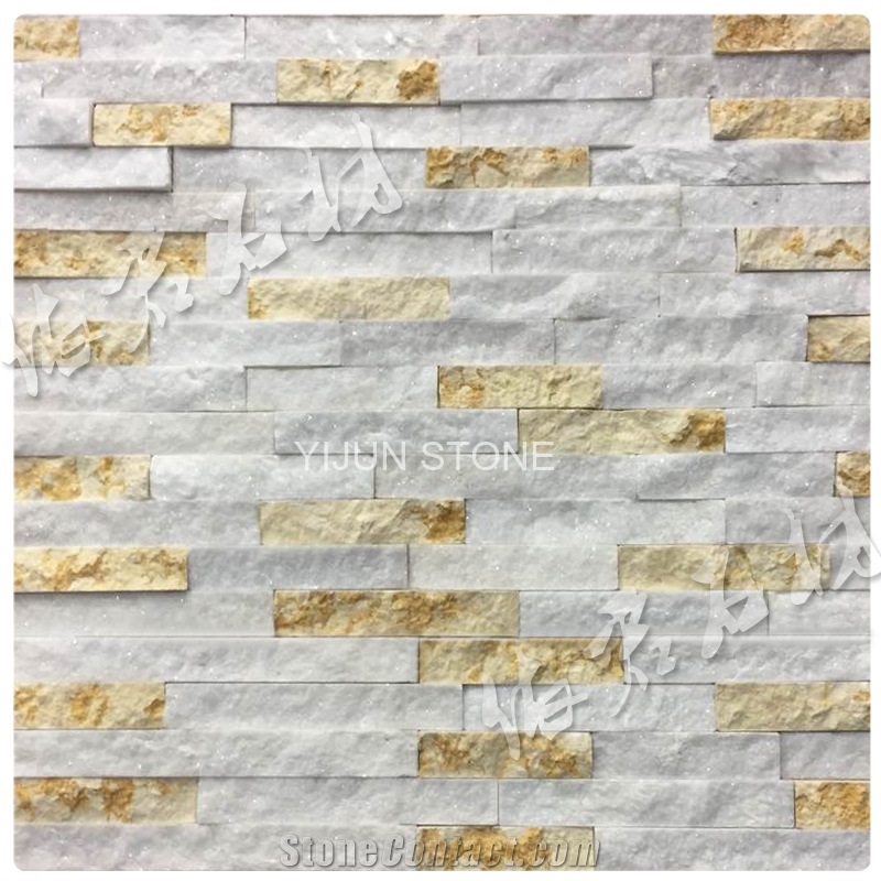White Marble + Quartize Culture Stone for Wall Cladding, Wall Panel, Split Surface, Hebei, China