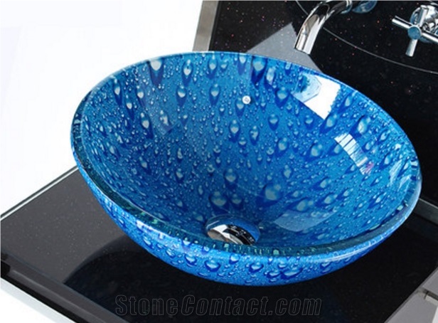 Blue Bathroom Sinks, Vessel Sinks, Round Basins