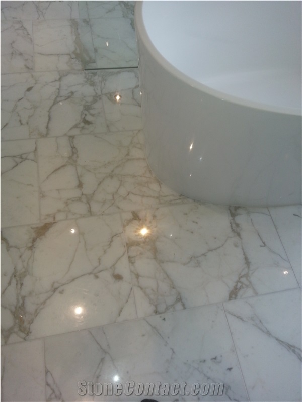 Calacatta Oro Bookmatch Marble Bathroom Wall and Floor