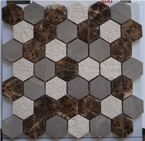 Brown Marble Wall Mosaic, Hexagon Mosaic, Mosaic Pattern