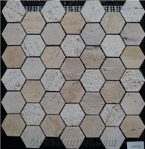 Marble Hexagon Mosaic, Beige Marble Wall/Floor Mosaic