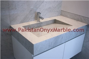 Pakistani Handemade Ziarat White (Carrara White) Marble Sinks and Drop-In Basins