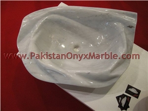 Pakistani Handemade Ziarat White (Carrara White) Marble Sinks and Drop-In Basins