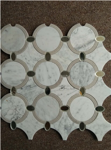 Carrara White Marble with Mirror Water Jet Stone Mosaic Tiles