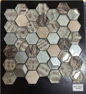 Glass Mix Stone Mosaic, Durable, Washable, Hexagonal Mosaic