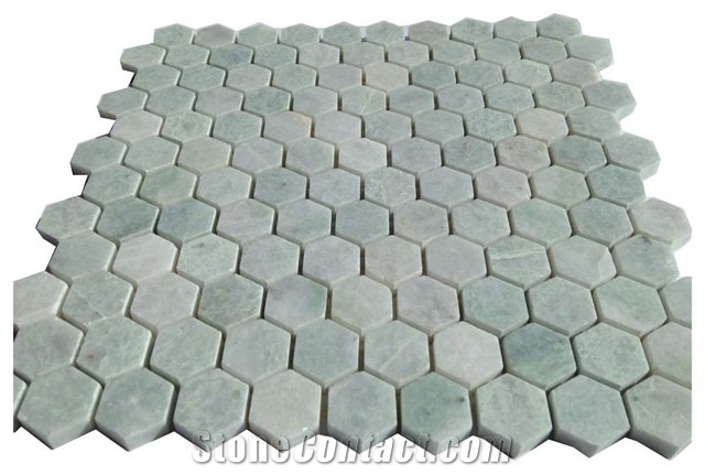 Green Stone Tile Marble Mosaic Hexagonal Shape 1" Tiles