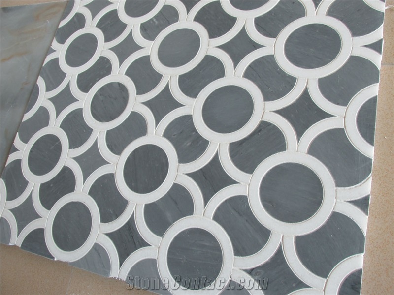 Italy Grey and Thassos White Marble Mosaic Tiles Round Pattern Tiles