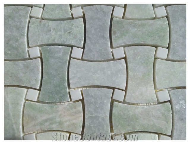 Ming Green Dog Bone White Marble Mosaic for Floor Tiles