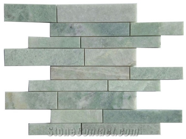 Natural Stone Tile Ming Green Mosaic Random Strips Design for Bathroom Wall/Floor