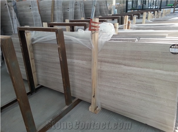 White Wood Grain Polished Half Slabs Of China