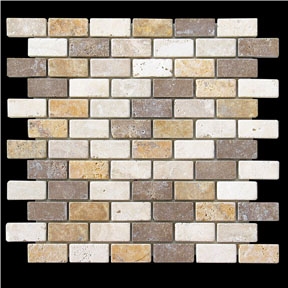 Tumbled Travertine Brick Mosaic Tiles