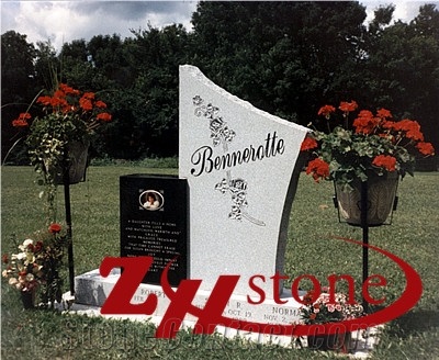 Good Quality Polished Round Top Double Size Vizag Blue/ Bahama Blue/ Jet Black/ Absolute Black/ Tombstone Design/ Western Style Monuments/ Double Monuments/ Upright Monuments/ Headstones