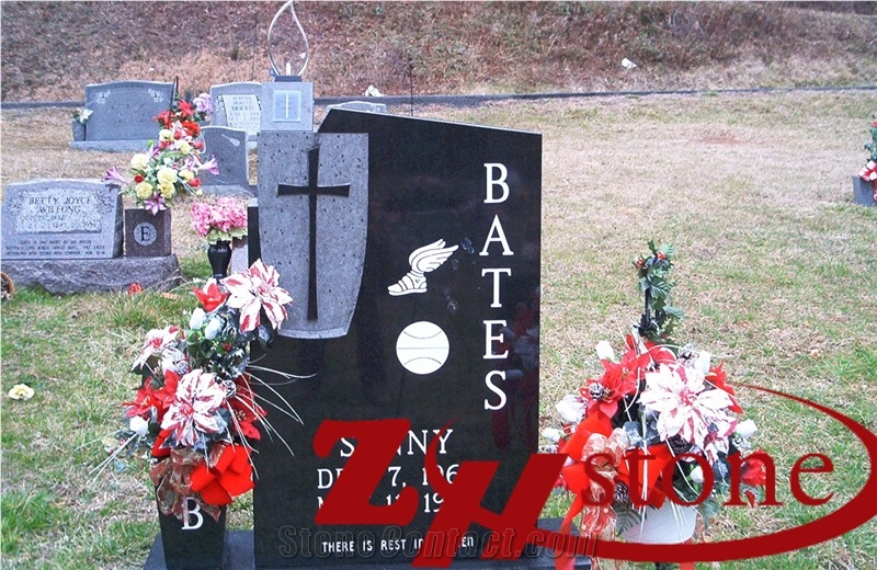 Own Factory Cheap Price Upright with Cross Absolute Black/ Shanxi Black/ Jet Black Granite Cross Tombstones/ Cemetery Tombstones/ Engraved Tombstones/ Gravestone/ Engraved Headstones