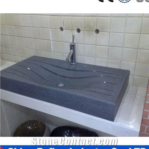 G654 Granite Stone Bathroom Trough Sink & Basin&Dark Grey Bathroom Sink&Square Shape Solid Honed Surface Sinks&Cheaper Chang Tai Grey Granite Basin