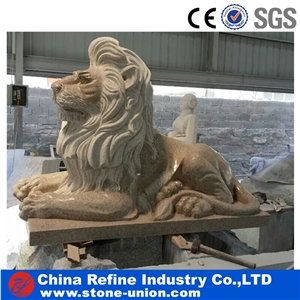 Handcarved Granite Lion Statue, Outdoor Lion Sculpture, Seated Lion Sculpture, Lion Garden Statue