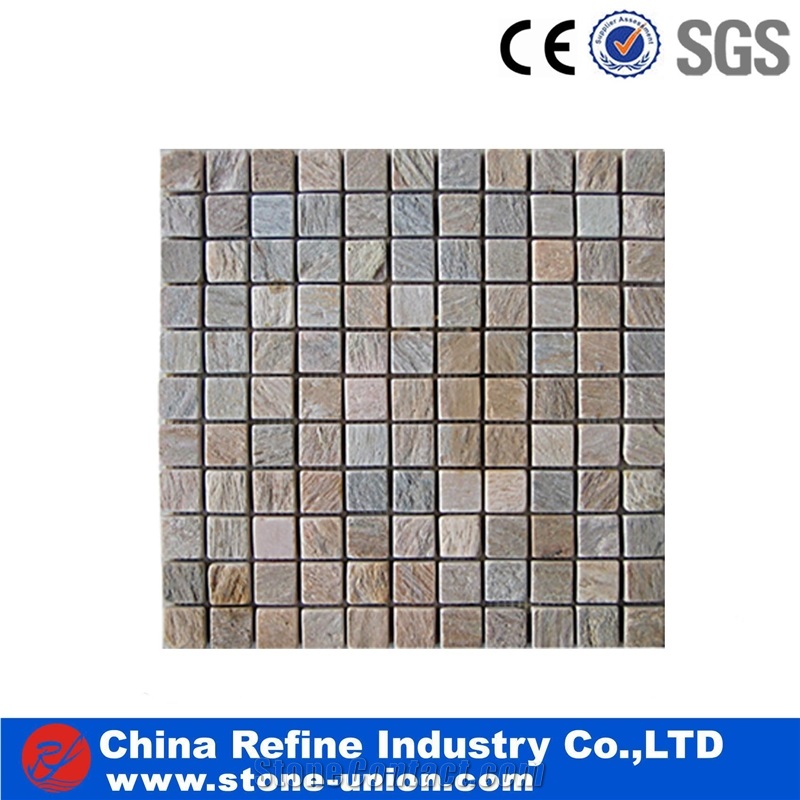 Multicolor Natural Slate Mosaic,Split Stone Mosaic Patterns, China Beige Slate Mosaic Patterns