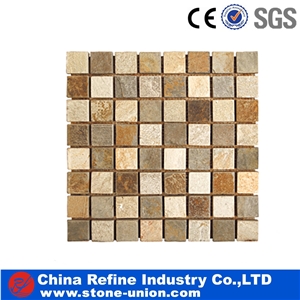 Multicolor Natural Split Slate Mosaic Patterns, China Beige Slate Mosaic Patterns