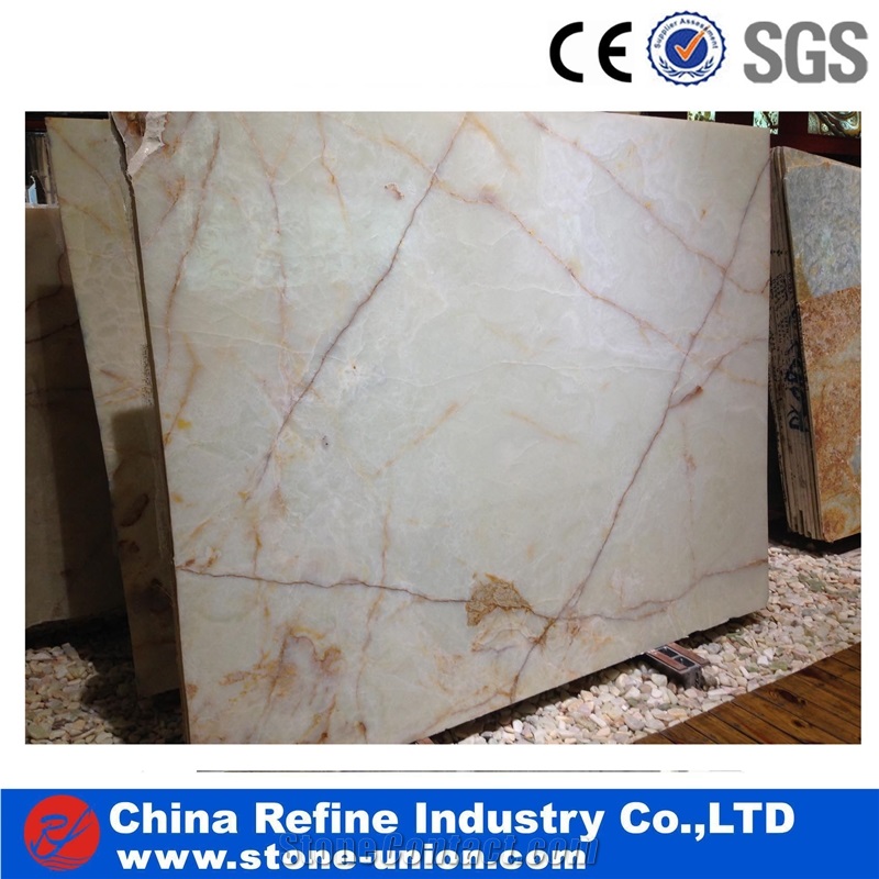 Natural Translucent Onyx Golden Veins Onyx Tile & Slab, Pure White Onyx Floor Tile Wall Covering