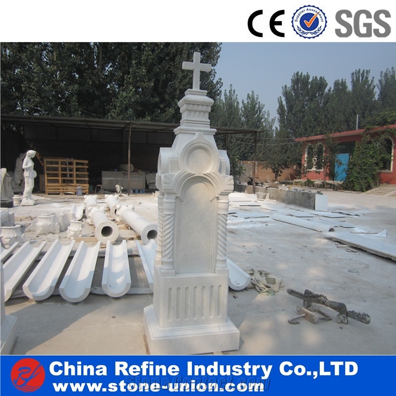 New Design Pure White Marble Cross Monument , Latest Gravestone , Strong Heandstone Package