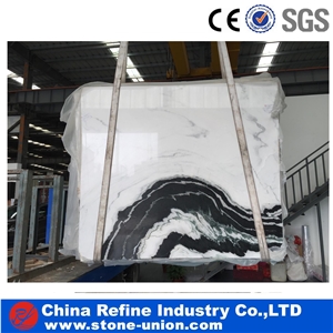 Panda White Marble Skirting, White With Black Net Veins Slab