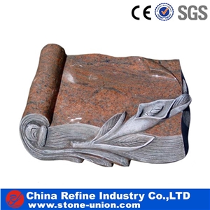 Red Color Granite Monument , Tombstone Made in China , Chinese Book Shaped Headstone Supplier