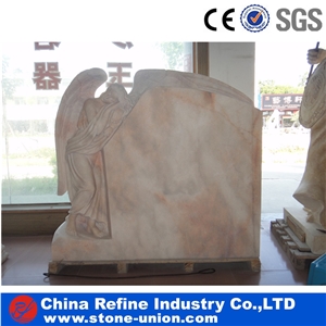 Sunset Red Marble Monument , Marble Gravestone Manufacturer , Customized Angel Tombstone Factory