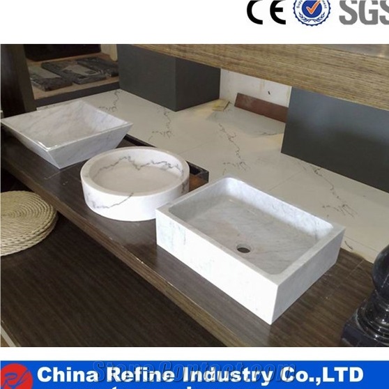White Marble Polished Stone Sink &Guangxi White Marble Basin &Square White Bathroom Stone Sink &Solid White Carrara Marble Kitchen Farm Sink