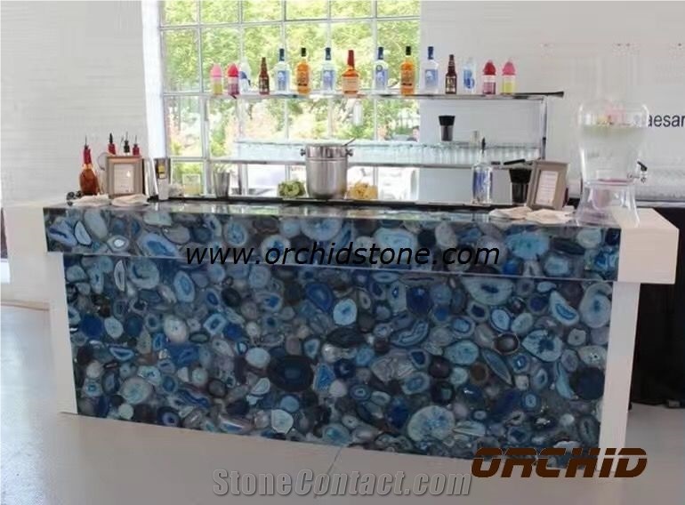 Blue Agate Semi Precious Kitchen Countertops,Translucent Semiprecious Agate Glass Kitchen Counter Top