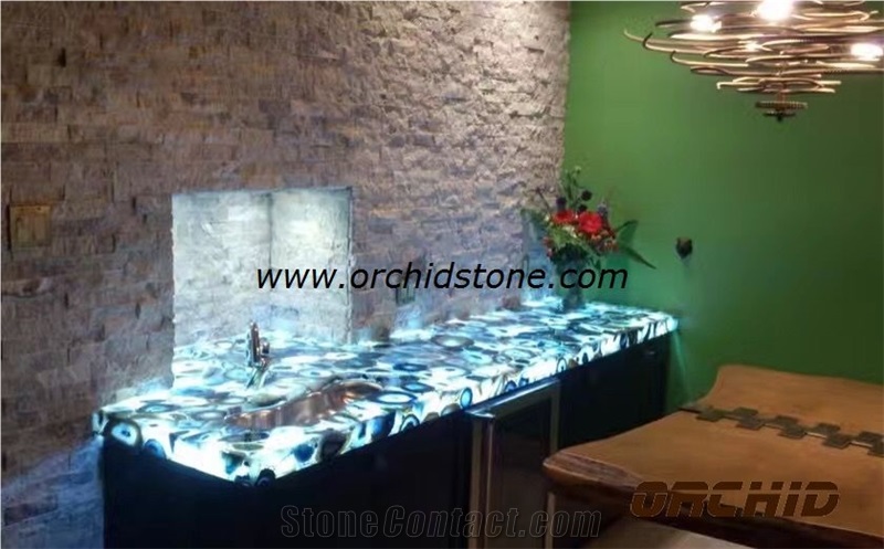 Blue Charming Luxury Agate for Countertop and Table Decoration,Tabletops Design,Blue Gemstone Backlit Tops