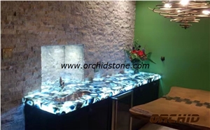 Blue Charming Luxury Agate for Countertop and Table Decoration,Tabletops Design,Blue Gemstone Backlit Tops