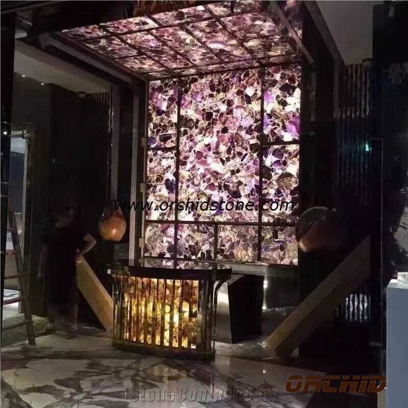 China Lilac Amethyst Lilac Natural Crystal Semi Precious Gemstone Slab Tile Paver Cover Flooring Tiles,Polished Lilac Amethyst Semiprecious Decorative Wall Cladding Tiles