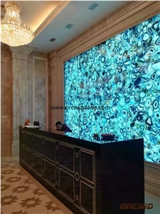 Natural Polished Blue Agate Backlit Lobby Wall Cladding Tiles,Natural Polished Blue Agate Gemstone Backlit Decorative Hall Wall Cladding Tiles