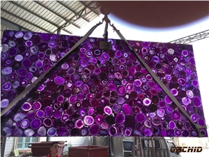 Purple Agate Semiprecious Stone Big Slabs & Tiles & Gangsaw Slab & Strips (Small Slabs) & Customized & Wall/Floor Covering/Purple Semi Precious Stone Panels/Lilac Stone Flooring/Interior Decoration