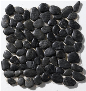 Black Polished Pebble Meshed Tiles, River Stone