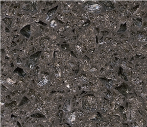 Crystal Shining Dark Grey Quartz Slabs & Tiles, Solid Surface Engineered Stone