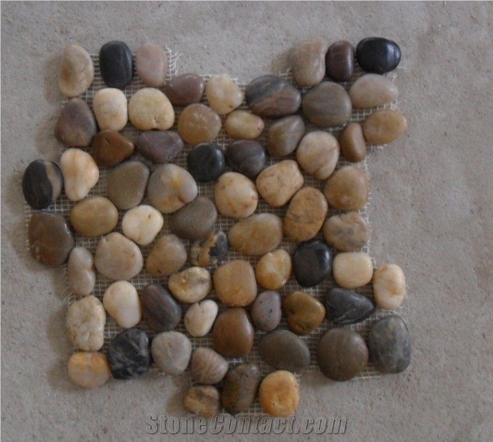 Mix Polished Pebble Meshed Tiles, River Stone