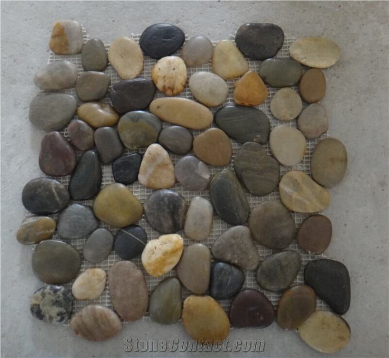Mix Polished Pebble Meshed Tiles, River Stone