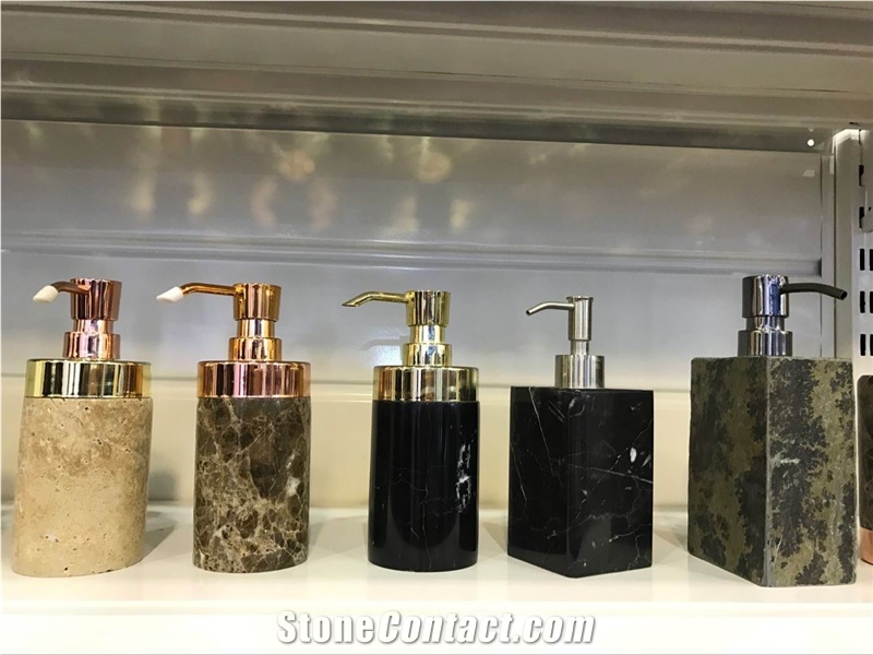 Black Marble Bathroom Accessories,Polished Marble Bath Canister and Toothbrush Holders