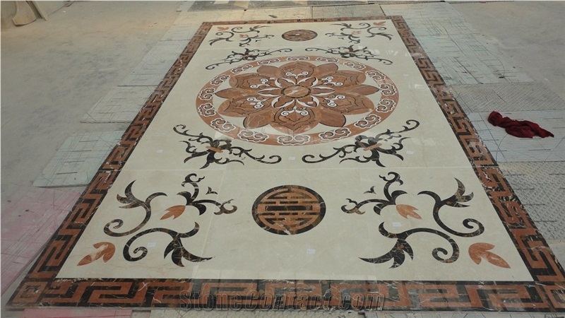 Brown Marble Floor Medallions Thin Laminated Marble Water-Jet Medallions for Lobby Floor