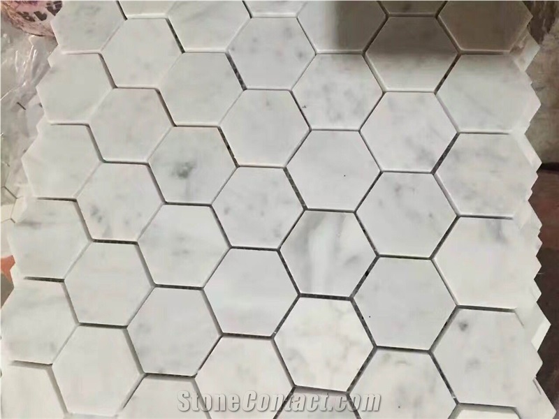 Cararra White Marble Mosaic/Bianco Carrara Marble Mosaic, Hexagon Mosaic, Floor/Wall Mosaic/Mosaic Border/Chinse White Marble Mosaic/White Wood Marble Mosaic