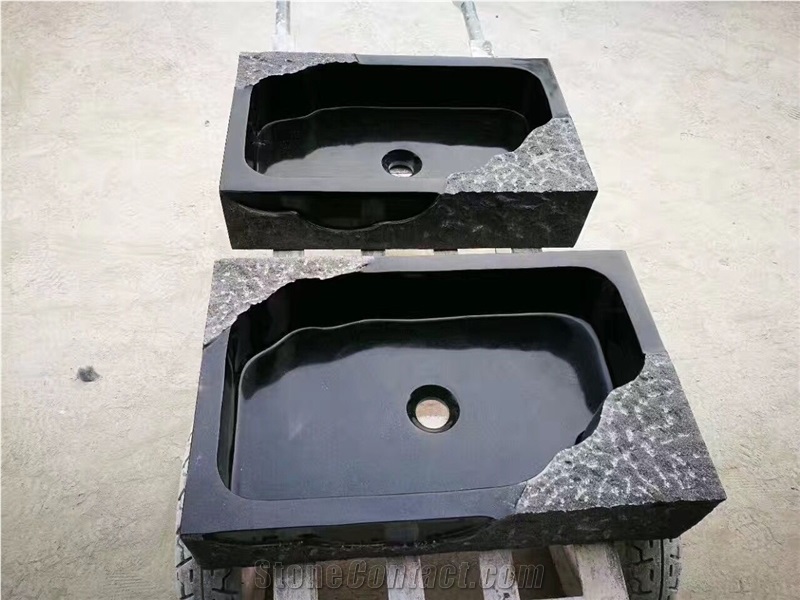 China Black Granite Hand Craving Basin,Polished Special Square Bathroom Sink