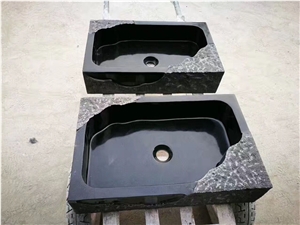 China Black Granite Hand Craving Basin,Polished Special Square Bathroom Sink